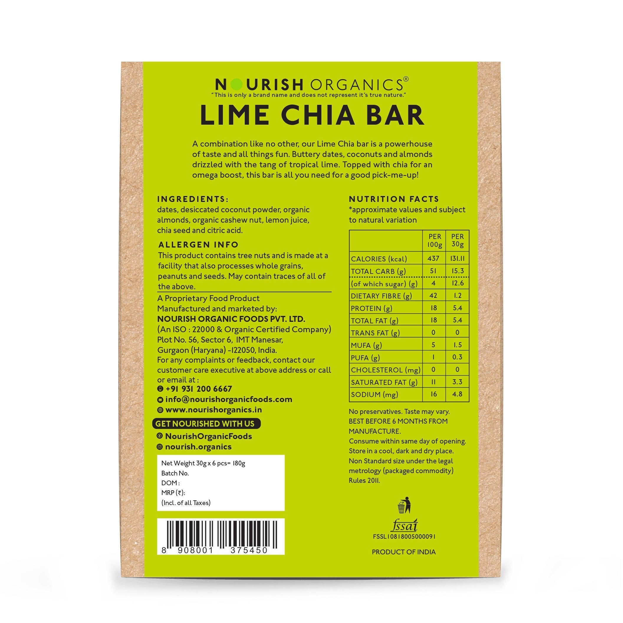 Nourish Organics Lime Chia Bar