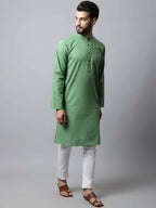 Even Apparels Green Color Pure Cotton Men's Kurta With Band Collar (SLD073) - Distacart