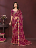 Ai Fashion Wine Georgette Digital Print Party Wear Saree - Distacart