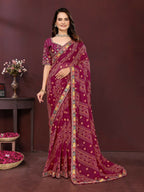 Ai Fashion Wine Georgette Digital Print Party Wear Saree - Distacart