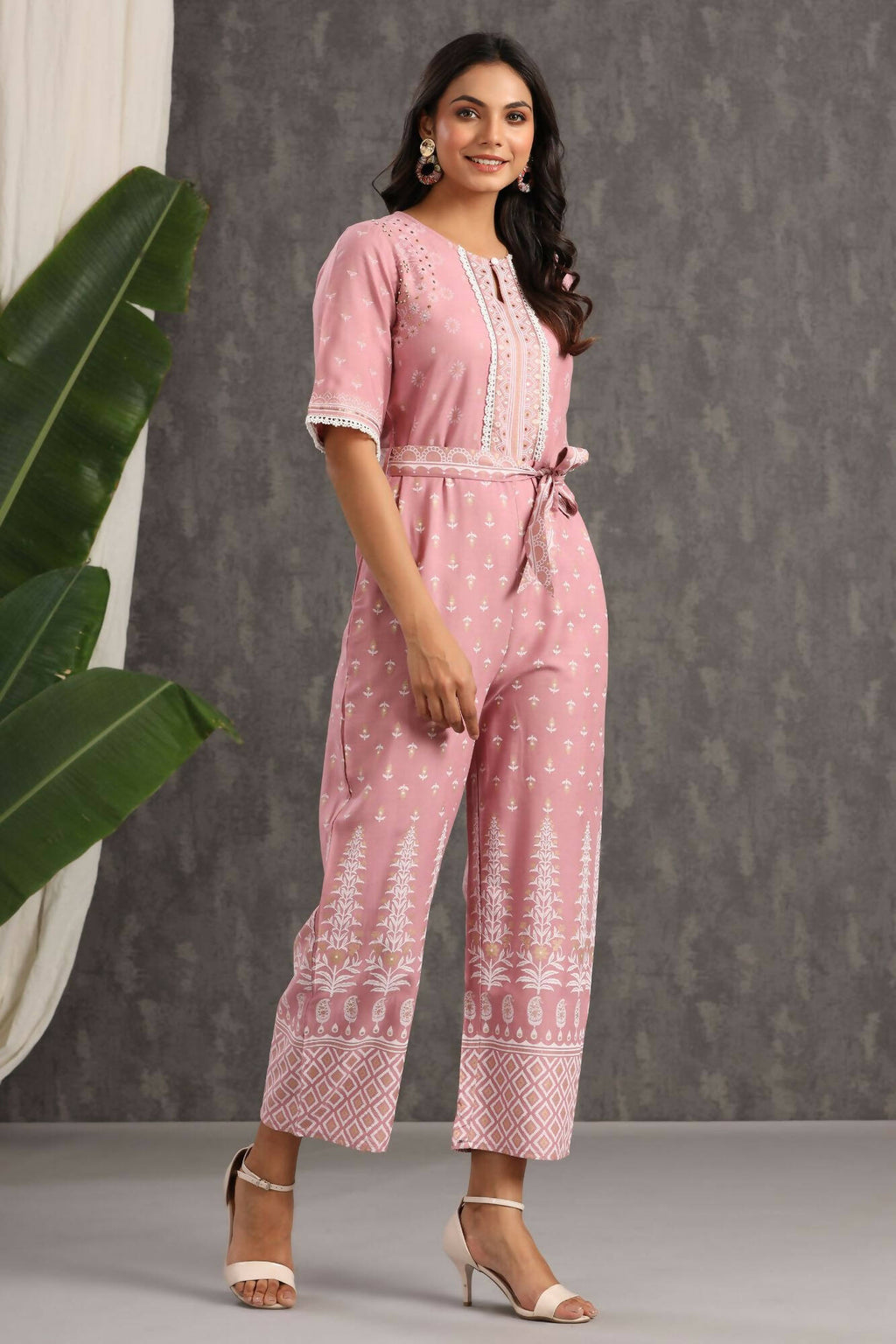 Juniper Women Onionpink Rayon Printed Straight Jumpsuit - Distacart