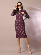 Myshka Women's Magenta Printed Round Neck Party Top With Skirt Co-ord set