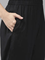 Yufta Black Ethnic Motifs Printed Kurta with Palazzo