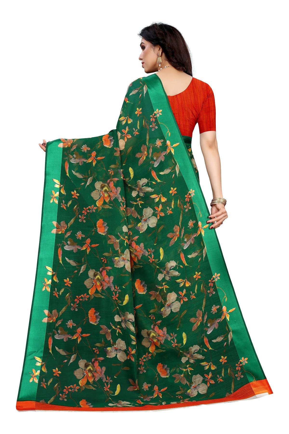 Vamika Green Linen Satin Patta Saree (MANSI GREEN) - Distacart