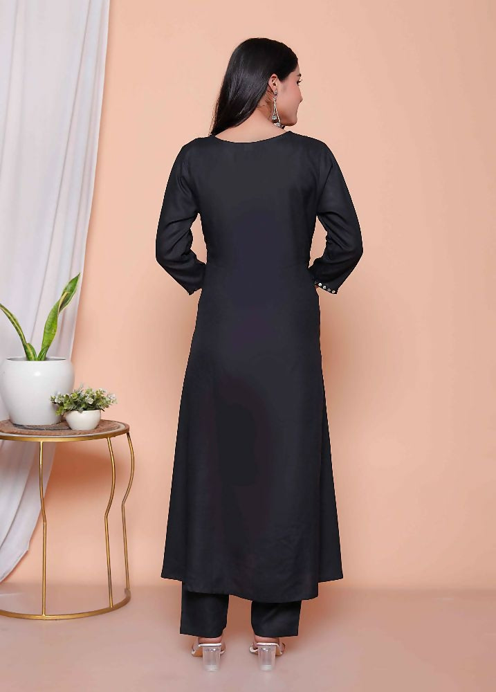 Miravan Womens Black Mirror Work Angrakha Kurta And Palazzo Set - Distacart