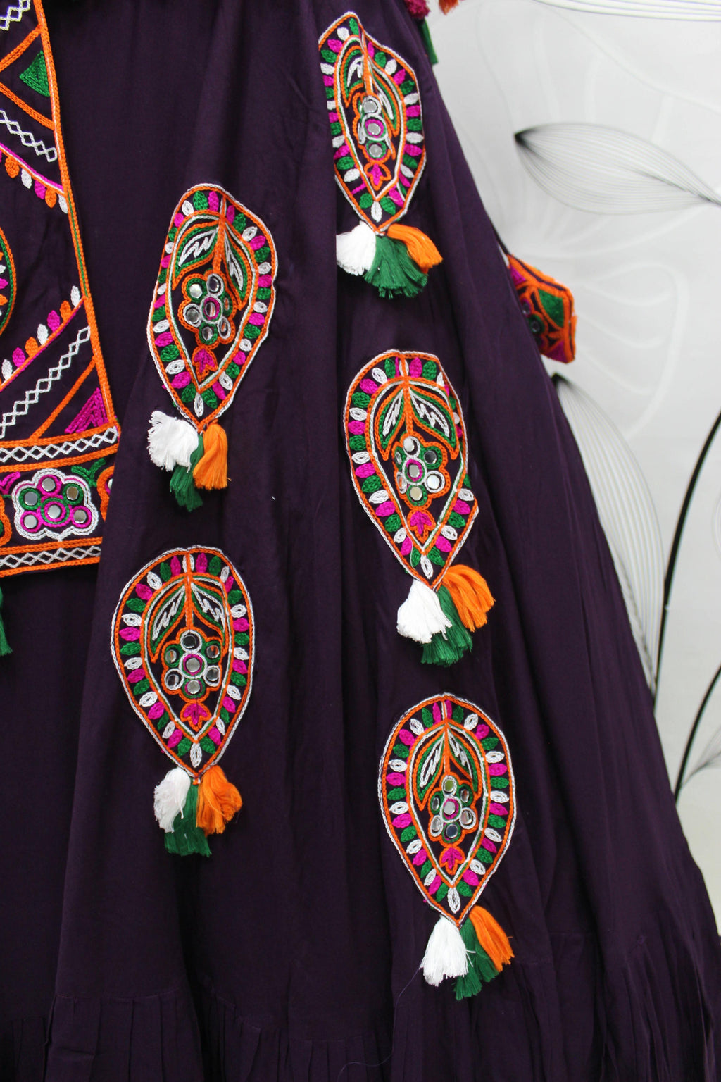 Purple Viscose Rayon Thread Embroidered Navratri Lehenga Choli with Dupatta - Raas