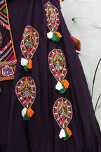 Purple Viscose Rayon Thread Embroidered Navratri Lehenga Choli with Dupatta - Raas