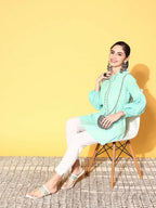 Ahalyaa Women Mint Green Pure Cotton Silver Print Tunic - Distacart