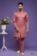 Raivat Ethnic Art Banarasi Silk Thread Work Kurta Pajama In Rust Pink Colour