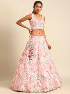 House of Panchhi Pink Net Sequins and Zarkan embroidery Lehenga choli & Dupatta