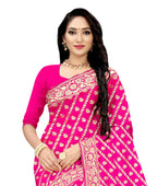 Vamika Weaving Banarasi Jacquard Saree - Pink - Distacart