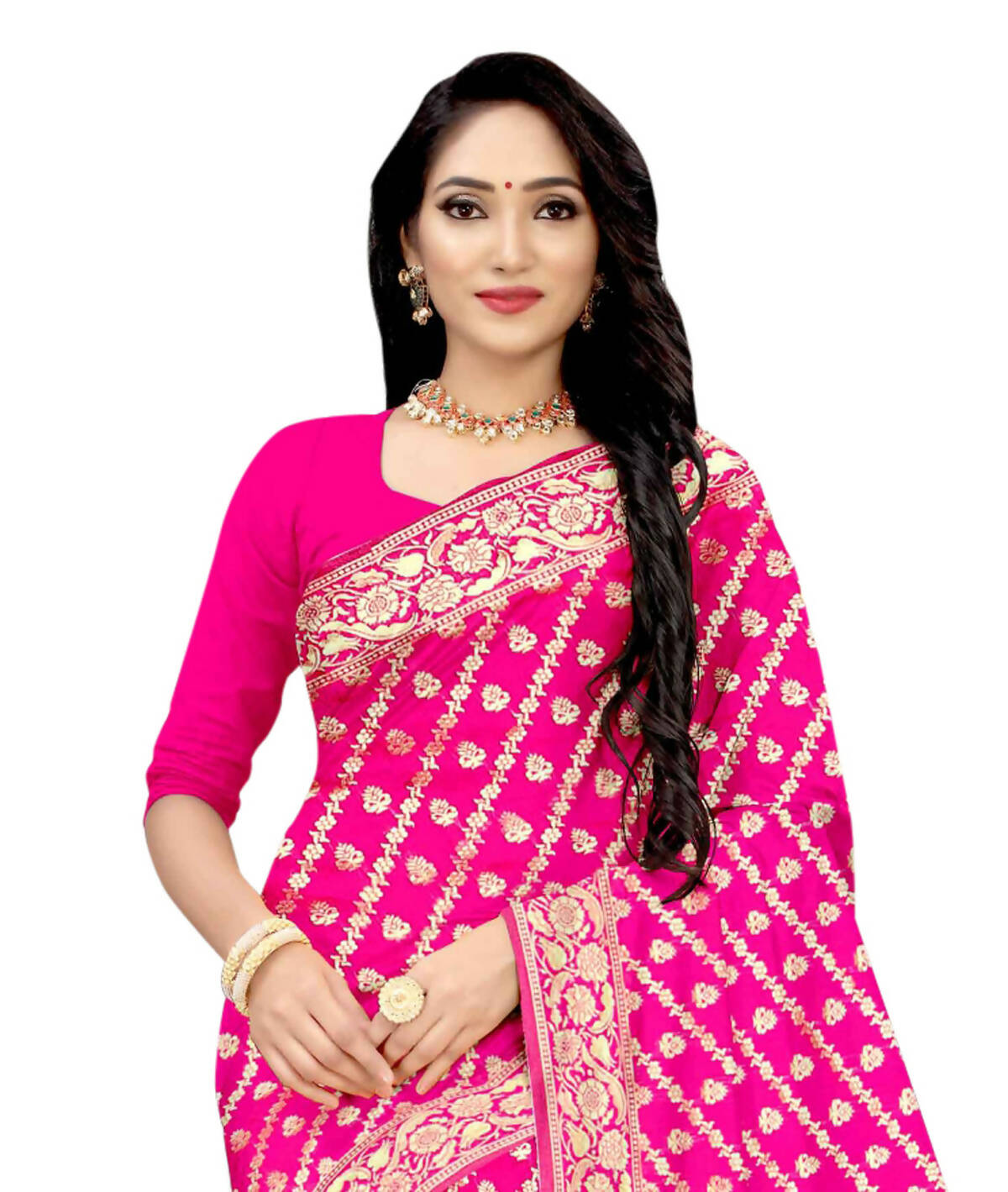 Vamika Weaving Banarasi Jacquard Saree - Pink - Distacart