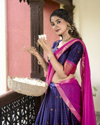 Lorenvalley Navyblue Cotton Silk Weaving Work With Paithani Concept Lehenga Choli