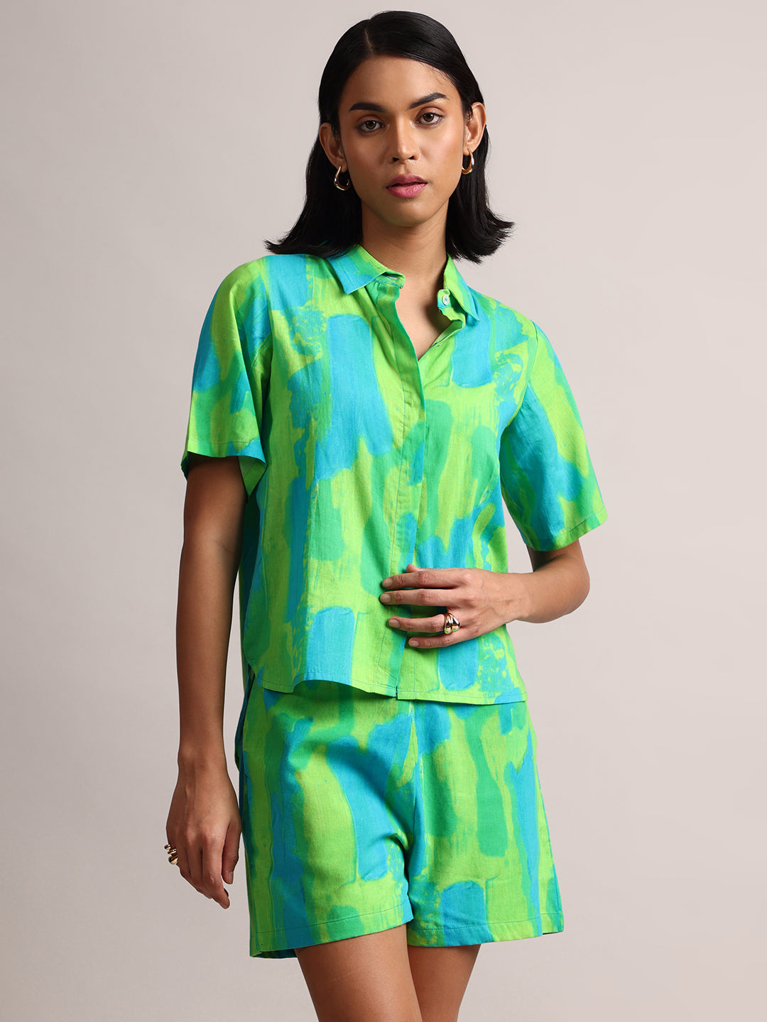 Zaccai Women's Lime Cambric Abstract Dress - Distacart