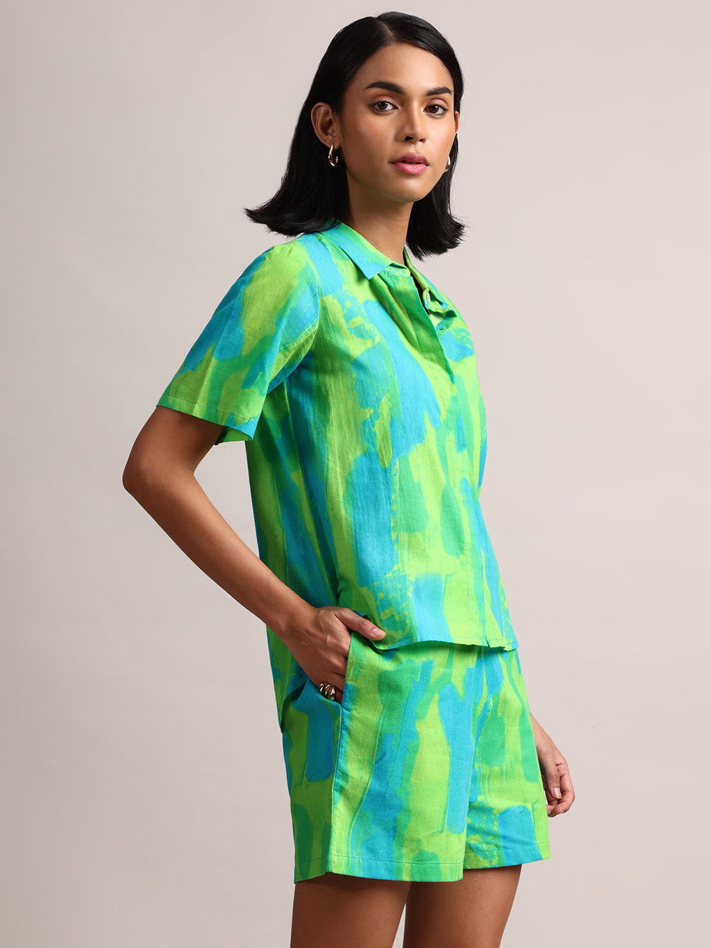 Zaccai Women's Lime Cambric Abstract Dress - Distacart