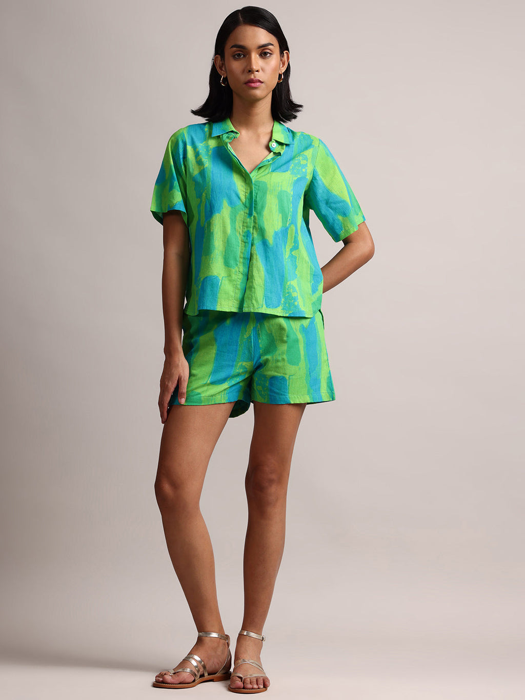 Zaccai Women's Lime Cambric Abstract Dress - Distacart