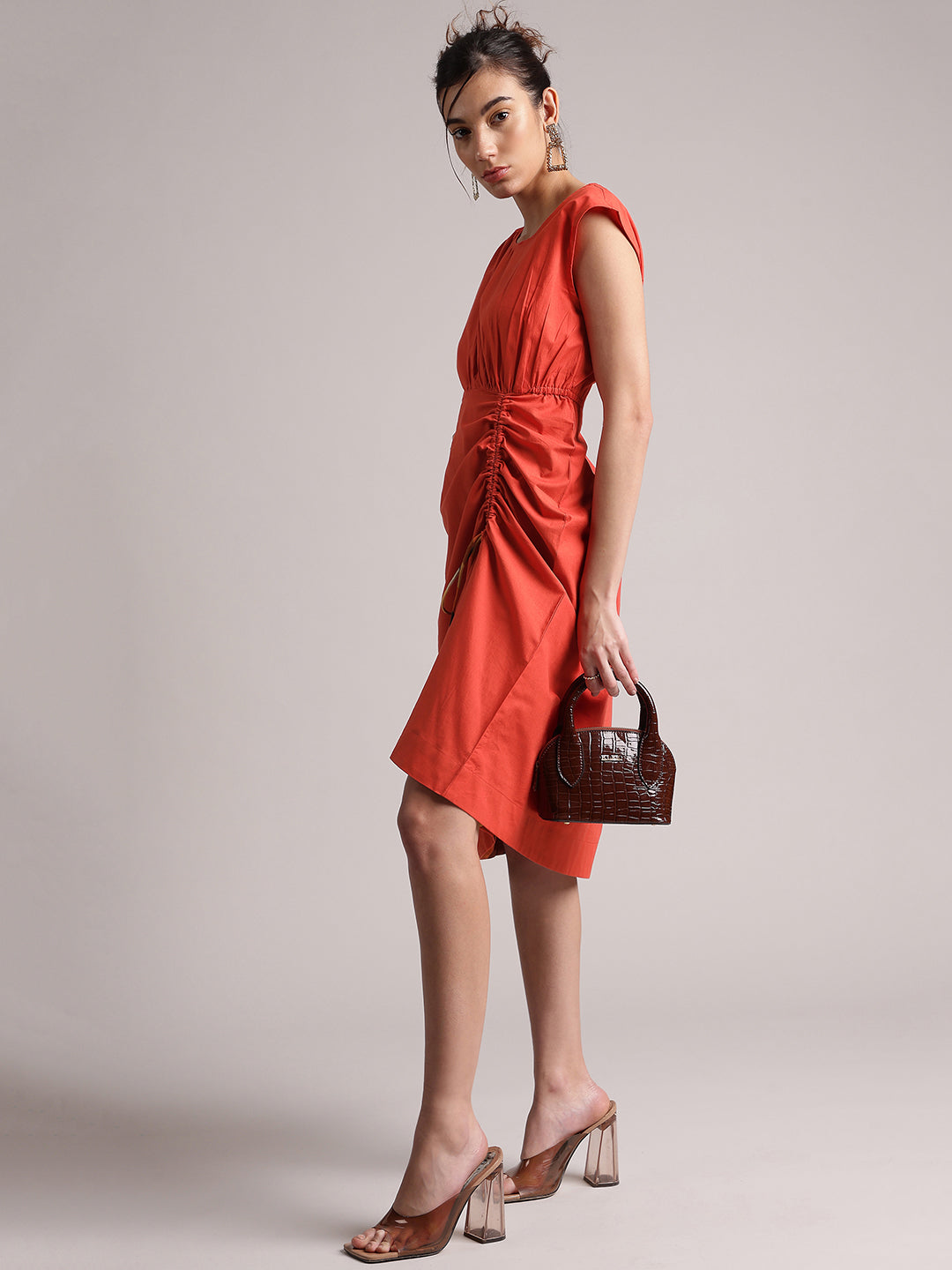 Zaccai Women's Rust Poplin Solid Dress - Distacart