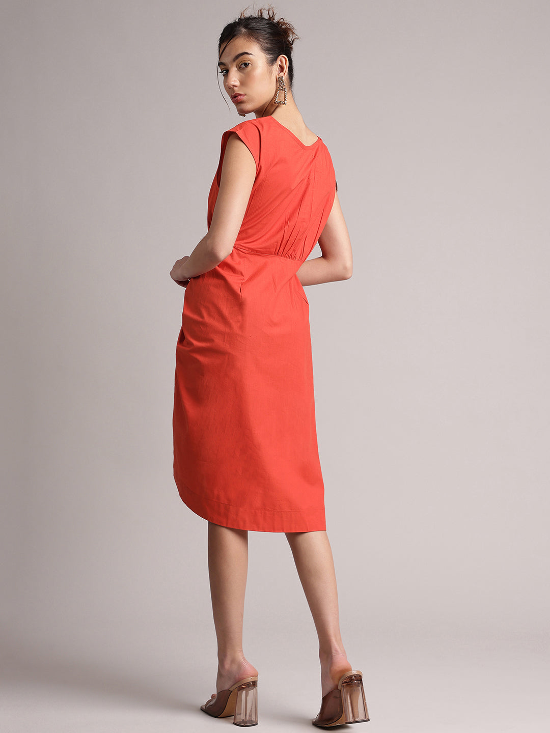 Zaccai Women's Rust Poplin Solid Dress - Distacart