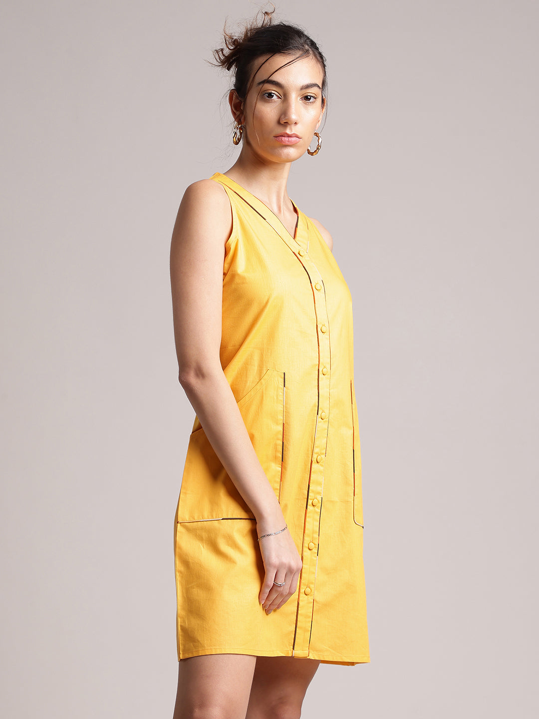 Zaccai Women's Yellow Poplin Solid Dress - Distacart