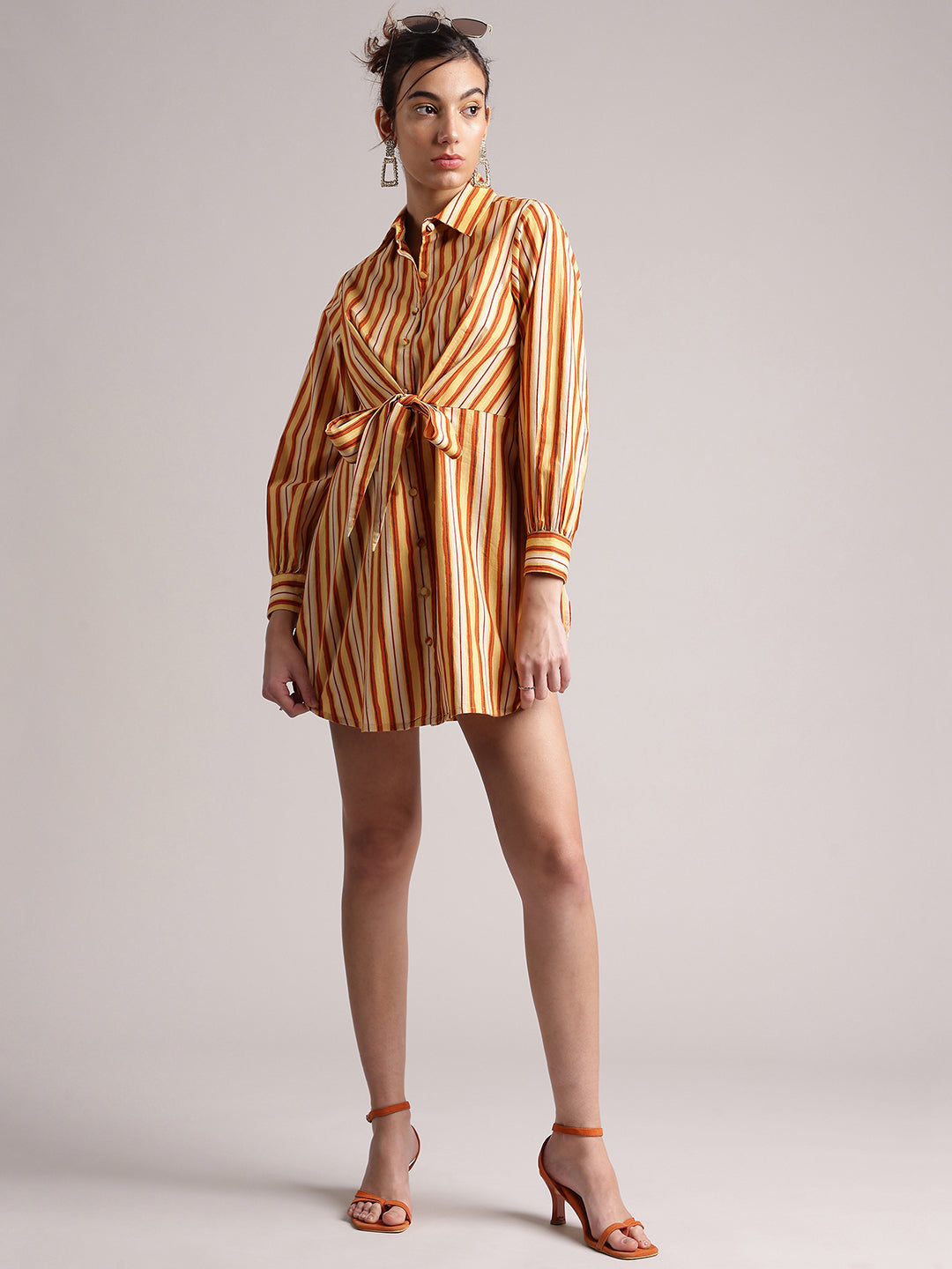 Zaccai Women's Yellow Poplin Striped Dress - Distacart