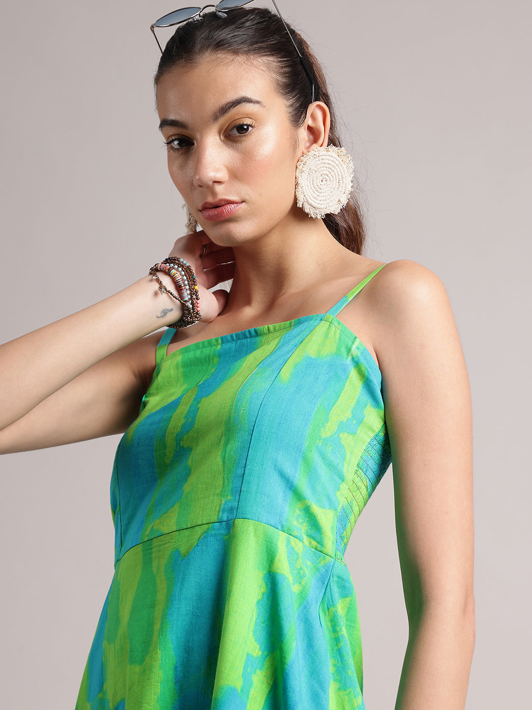 Zaccai Women's Lime Cambric Abstract Dress - Distacart