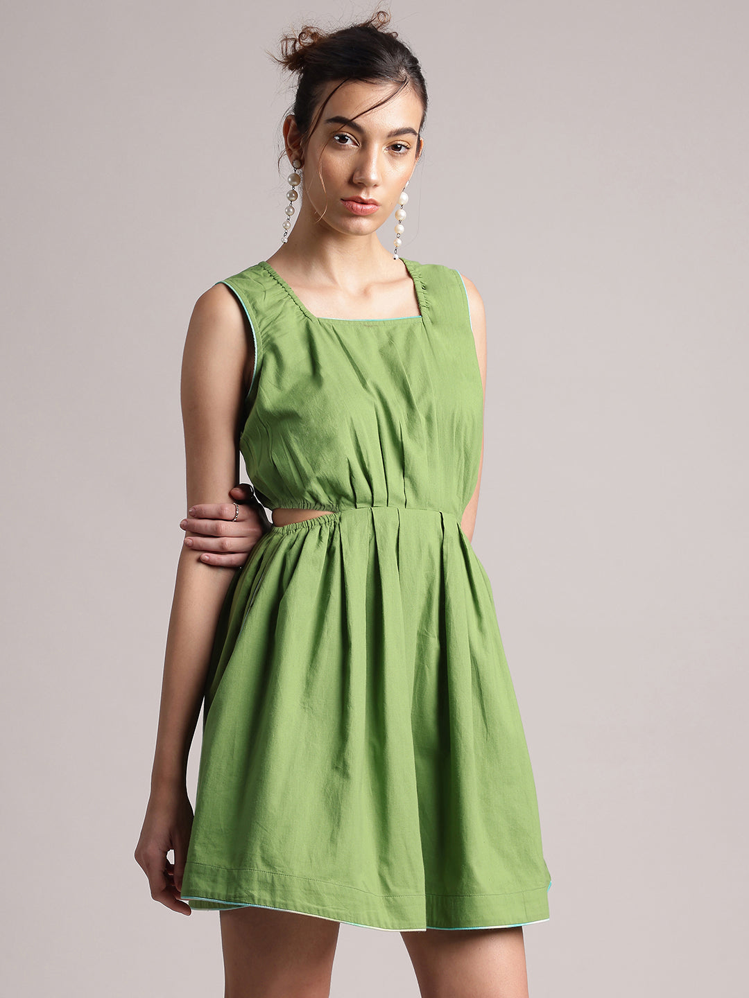 Zaccai Women's Green Cambric Solid Dress - Distacart