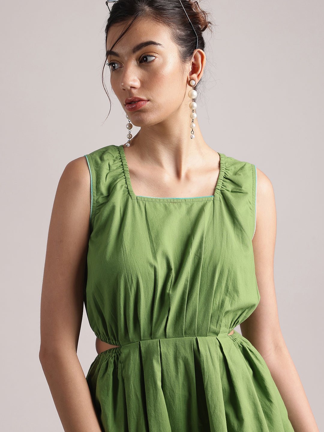 Zaccai Women's Green Cambric Solid Dress - Distacart