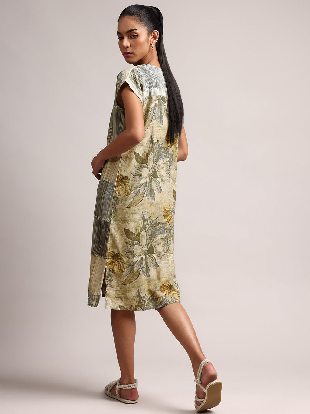 Zaccai Women's Green Linen Floral Dress - Distacart