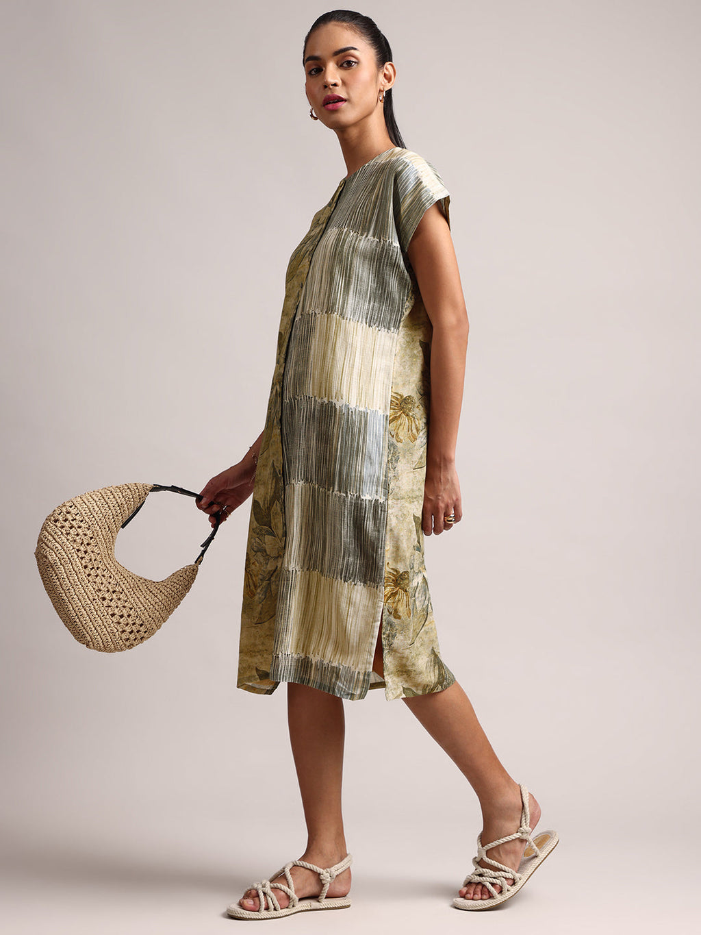 Zaccai Women's Green Linen Floral Dress - Distacart