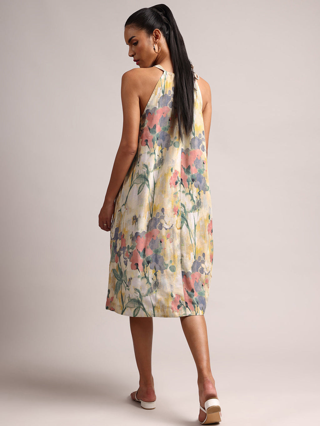 Zaccai Women's Yellow Linen Floral Dress - Distacart