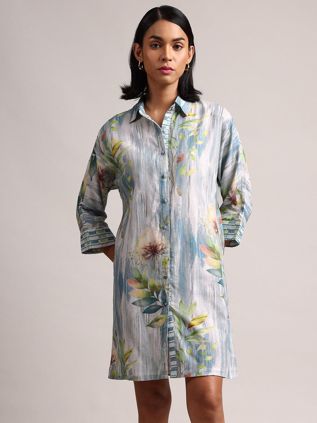 Zaccai Women's Blue Linen Floral Dress - Distacart