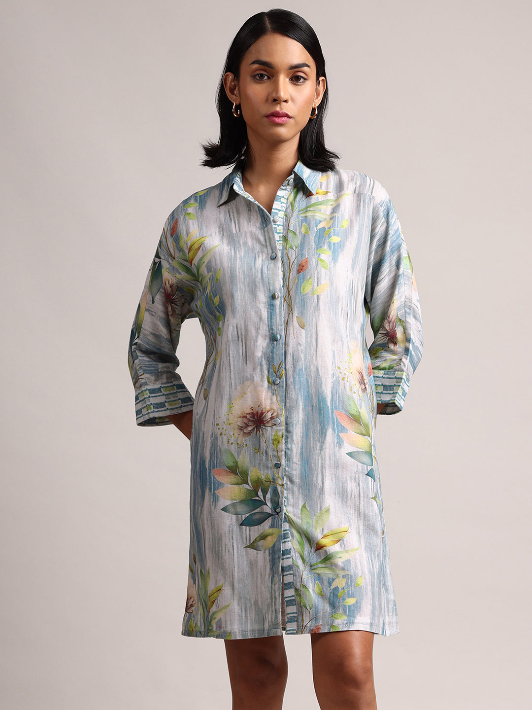 Zaccai Women's Blue Linen Floral Dress - Distacart