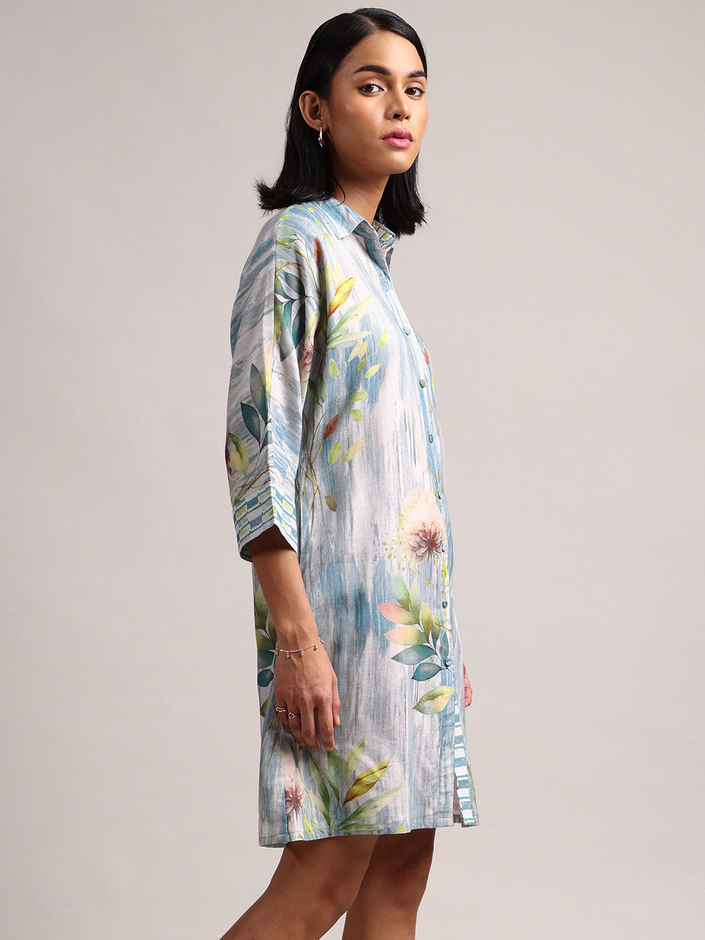 Zaccai Women's Blue Linen Floral Dress - Distacart