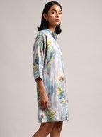 Zaccai Women's Blue Linen Floral Dress - Distacart