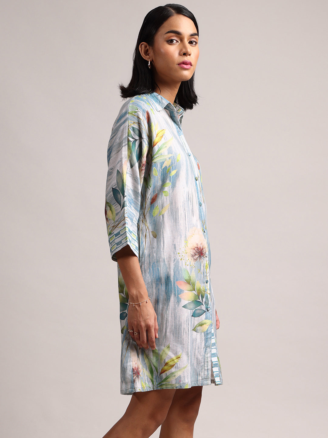 Zaccai Women's Blue Linen Floral Dress - Distacart