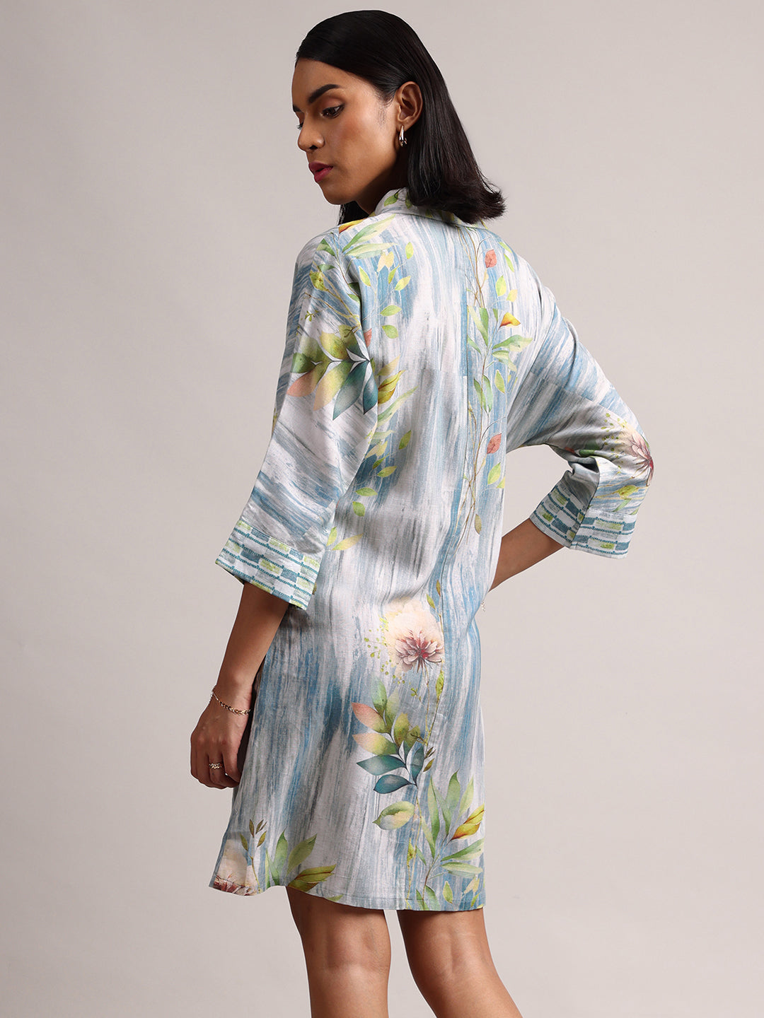 Zaccai Women's Blue Linen Floral Dress - Distacart
