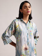 Zaccai Women's Blue Linen Floral Dress - Distacart