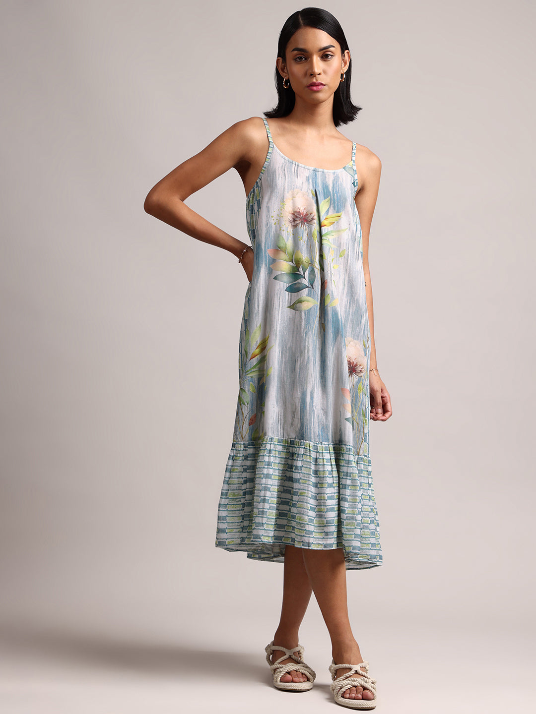 Zaccai Women's Blue Cotton Linen Tropical Dress - Distacart