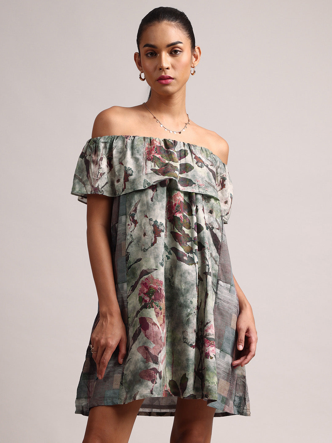 Zaccai Women's Grey Cotton Linen Floral Dress - Distacart