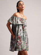 Zaccai Women's Grey Cotton Linen Floral Dress - Distacart