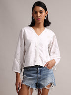Zaccai Women's White Cambric Schiffli Top