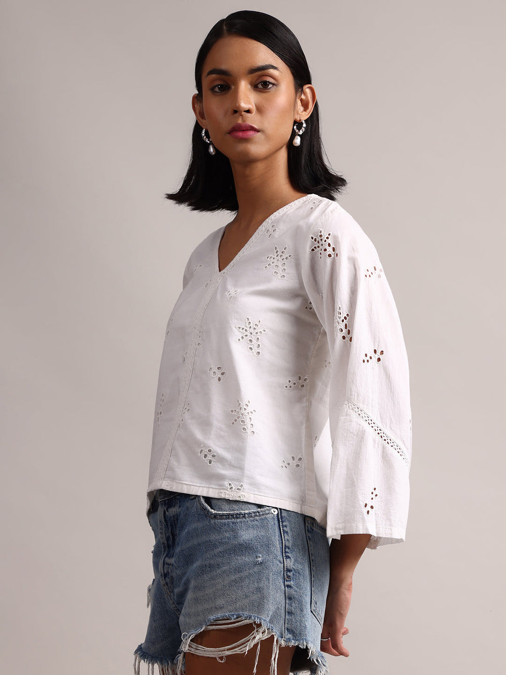 Zaccai Women's White Cambric Schiffli Top