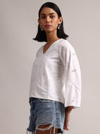 Zaccai Women's White Cambric Schiffli Top
