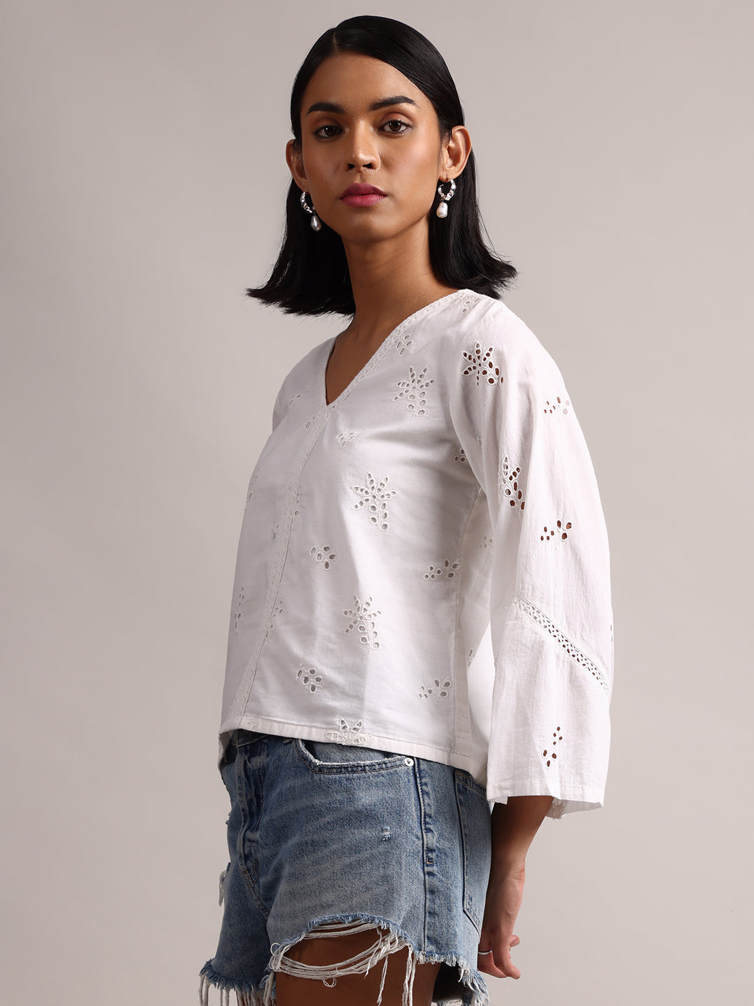 Zaccai Women's White Cambric Schiffli Top