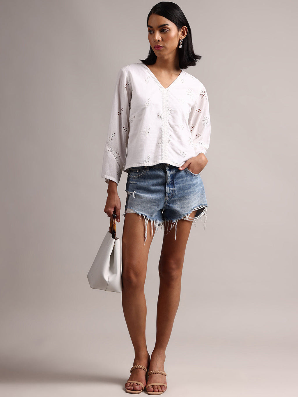 Zaccai Women's White Cambric Schiffli Top