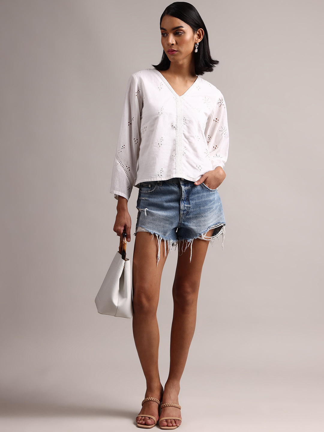 Zaccai Women's White Cambric Schiffli Top