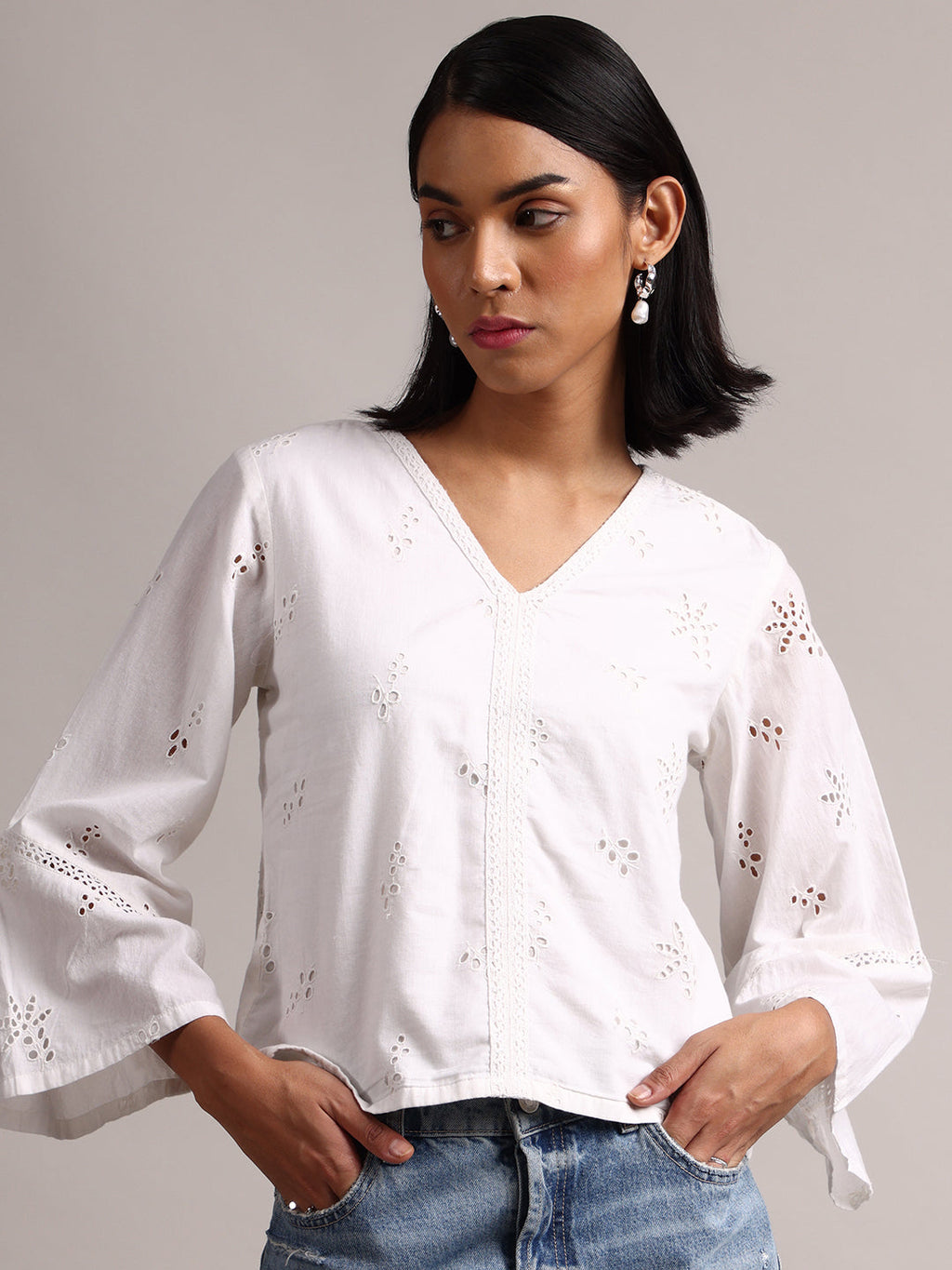 Zaccai Women's White Cambric Schiffli Top