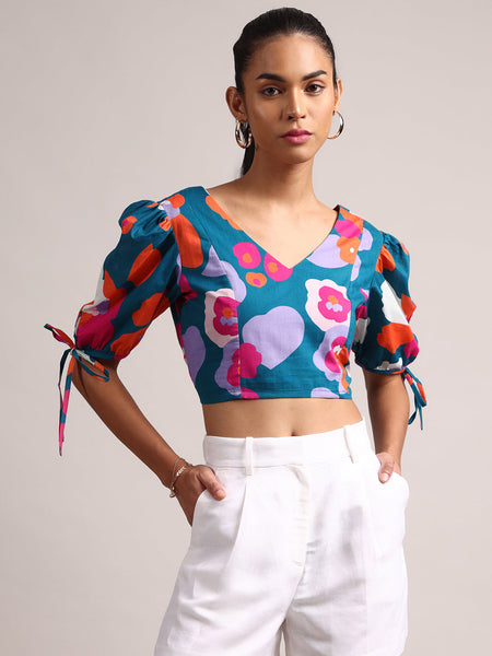 Zaccai Women's Teal Cambric Floral Top