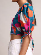 Zaccai Women's Teal Cambric Floral Top