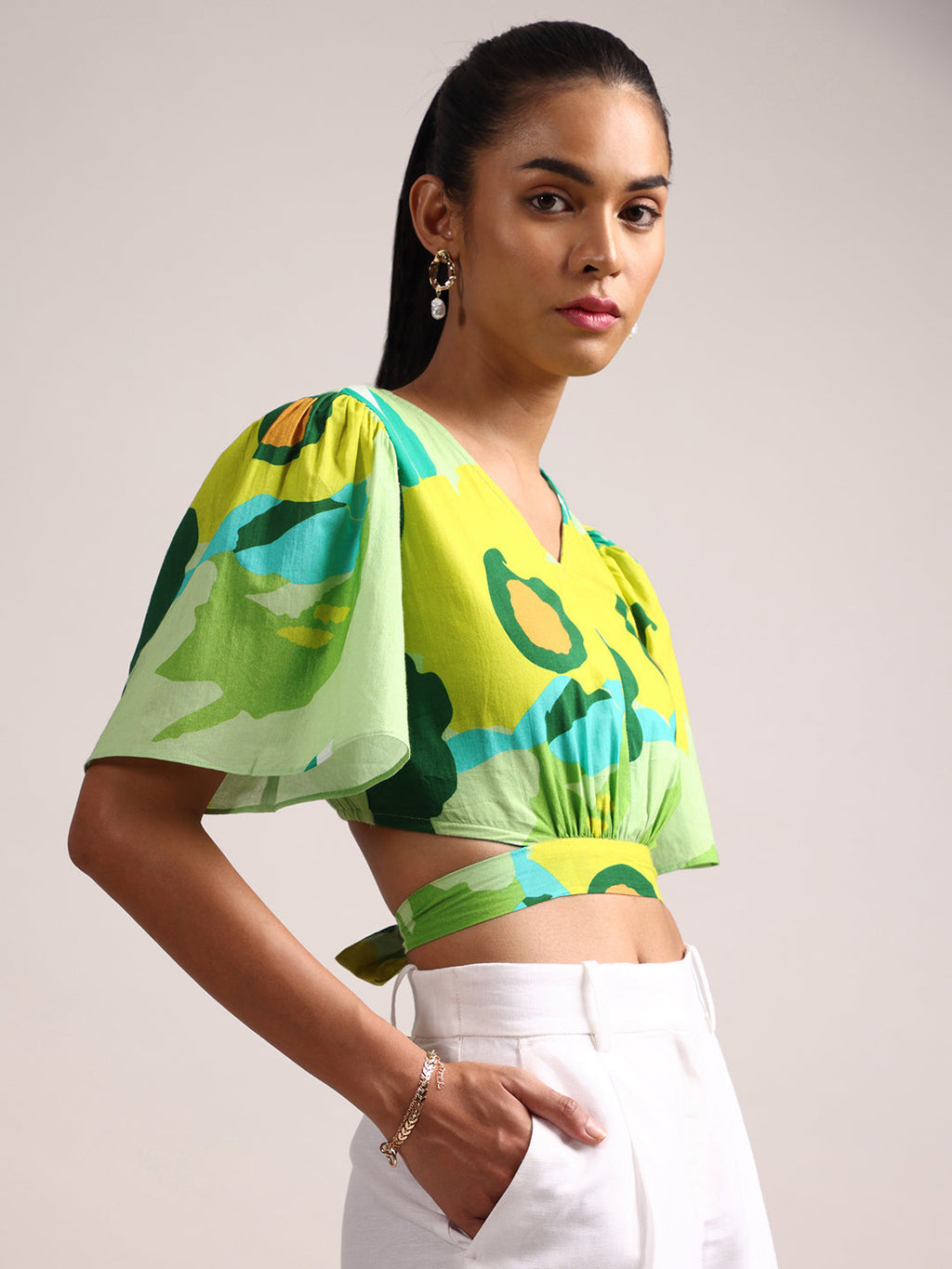 Zaccai Women's Green Cambric Floral Top